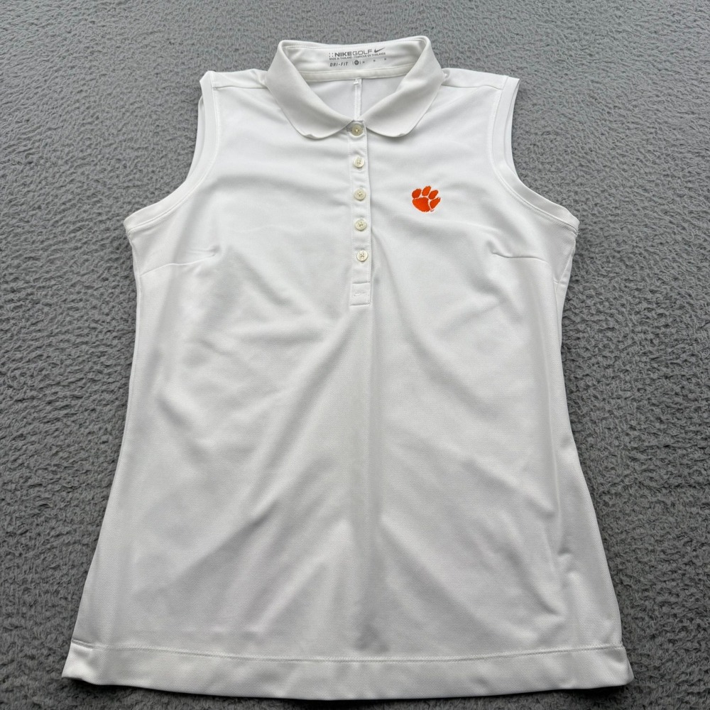 Nike Golf Polo Shirt Womens Medium White Solid Clemson Tigers Sleeveless Dri-FIT